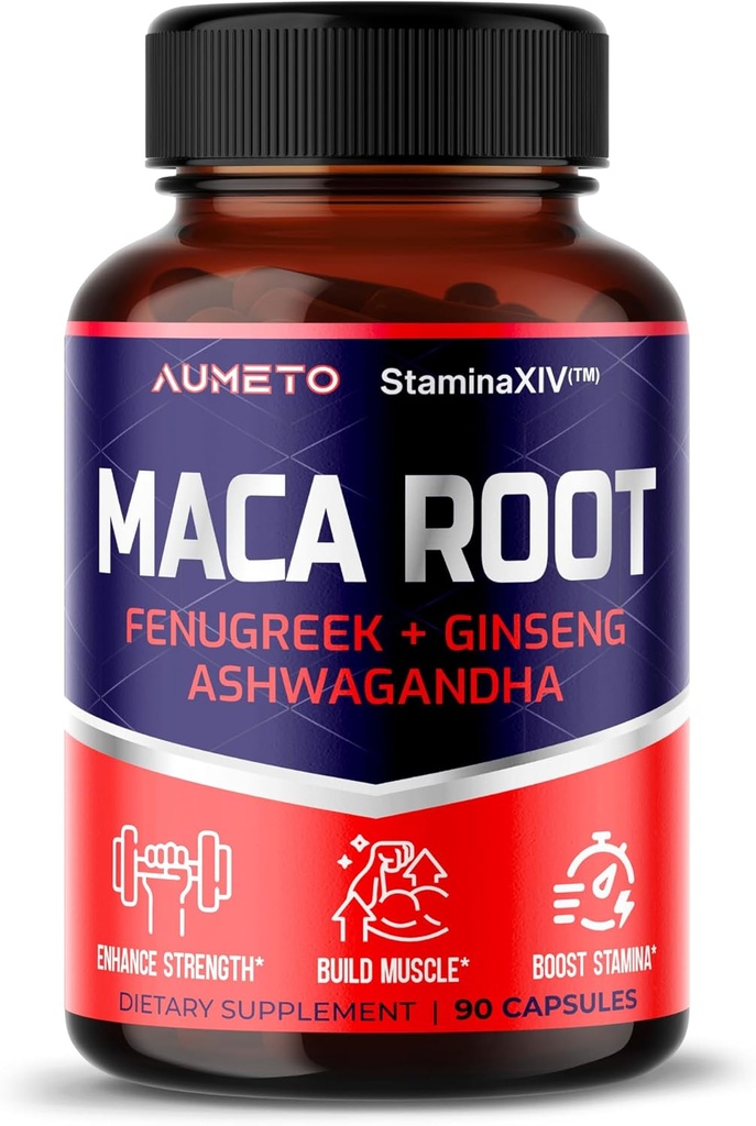 Maca Root 补编 - 高级 12in-1 配方 Ashwagandha, Fenugreek, Panax Ginseng for Muscle growth, Stamina and Perforce - 在美国制造(90 Counts (Pack of 1))