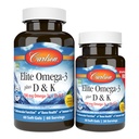 Carlson - Elite Omega-3 Plus D & K,700 mg Omega-3s + D3 & K2,功能,骨质健康与免疫支持,柠檬,60+30软胶