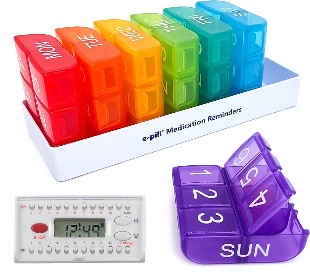 e-Pill 6 Times a Dayx7 Day Weekly Pill 组织者,维生素和药丸盒提醒器 - 6 alarm Timer(白色)