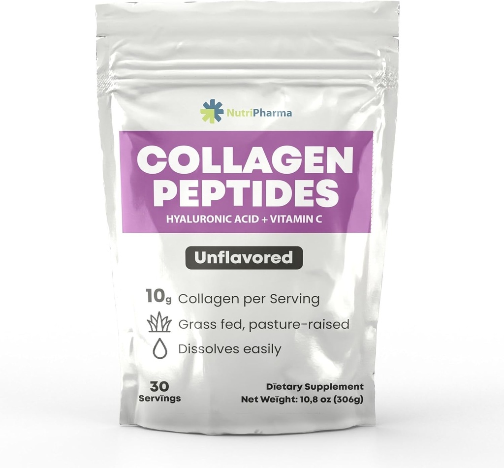 含Hyaluronic酸和维生素C的Collagen Peptides Powder,促进毛发、钉子、皮肤、骨骼和联合健康、不爱的Collagen蛋白粉,30名服务员,10 8 oz