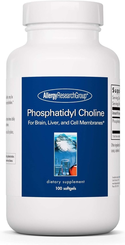 过敏性研究组 Phosphatyl Choline - 大脑和肝脏的过敏性胆碱补充剂,Soy Lecithin Frecut for Focus and Memory, 385mg Per Capsule - 100 Softgels