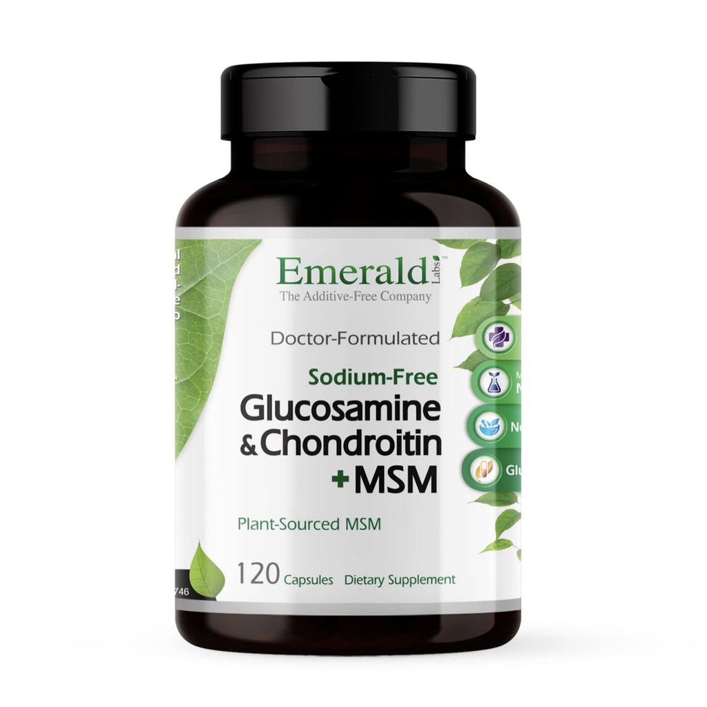 Glucosamine & Chondroitin 配有MSM的翡翠实验室 - Bone健康与联合健康补充 - Gluten-Free - 120 Capsules(30天供应)