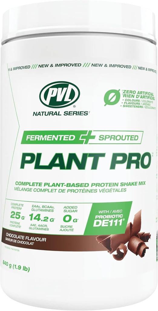 PVL Plant Pro,高蛋白质 植物基蛋白质 摇摆混合 添加酶,天然巧克力,840克