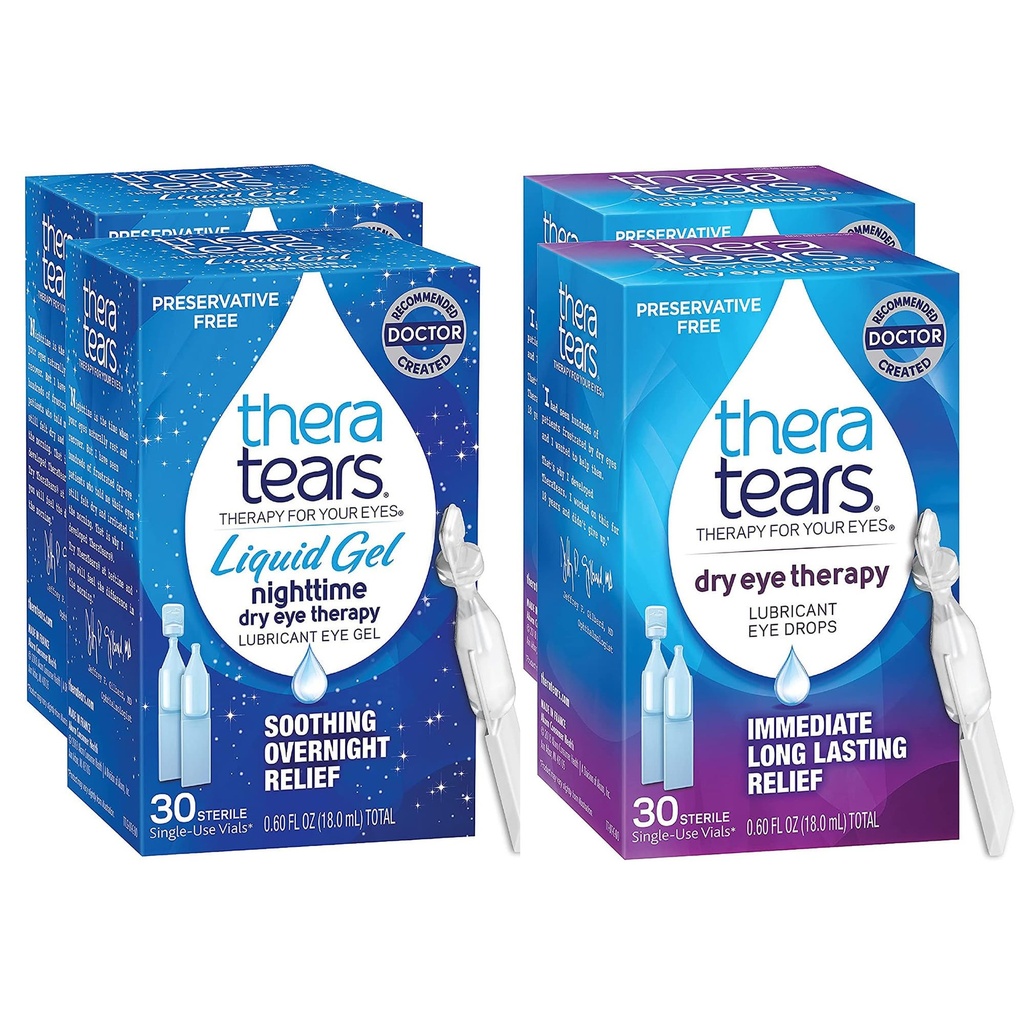 TheraTears 夜间治疗润滑剂眼珠用于干眼,防腐剂自由,单用途Vials, Clear, 60 Counter, 0.6 Fl Oz 与TheraTears 眼珠用于干眼, 60 Counter 单用途Vials