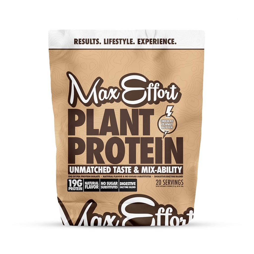 MAX EFFORT 植物蛋白粉 19 G Pea 蛋白质,植物基,无胶质,低卡布,蛋白质摇摆或平滑混合,替代食品,无胶质,无糖代用品,巧克力花生酱,20 Srvg
