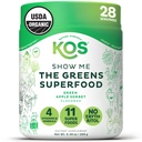 KOS 有机超级绿皮粉 Erythritol 自由 - 植物型超级食品与螺旋藻,氯草和小麦草混合 - USDA 认证有机物,绿色汁滑 - 苹果 Flavor - 28 services