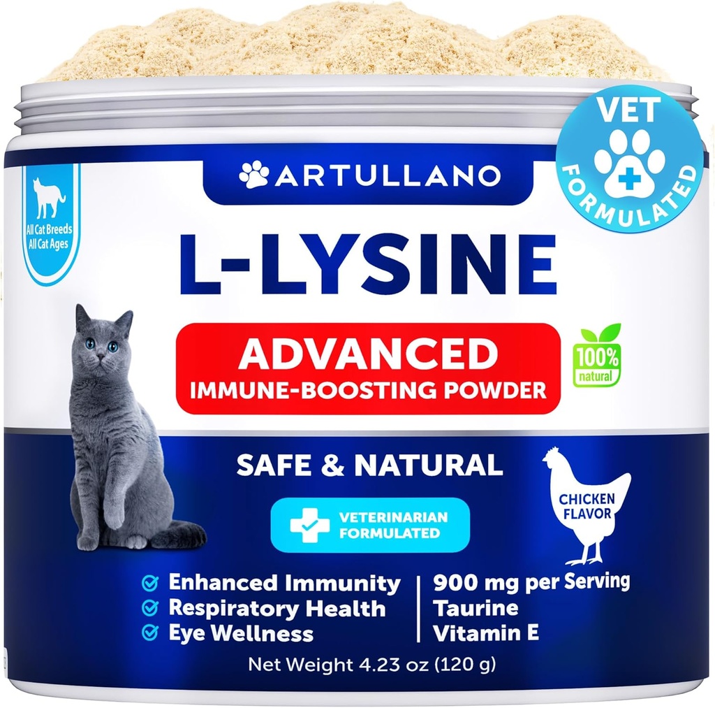 L-Lysine for Cats - Lysine Powder 补充-900mg/服务 - 对Cats & Kittens的免疫支持 - 喷嚏,Runny Nose,Squinting,水眼,冷,眼功能,呼吸卫生 - 配有陶琳