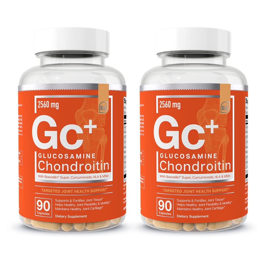 Glucosamine Chondroitin MSM Boswellia Serrata Hyaluronic酸补充剂 灵活性联合支持抗氧化剂补充剂 - 180 Capsules (2-Pack)
