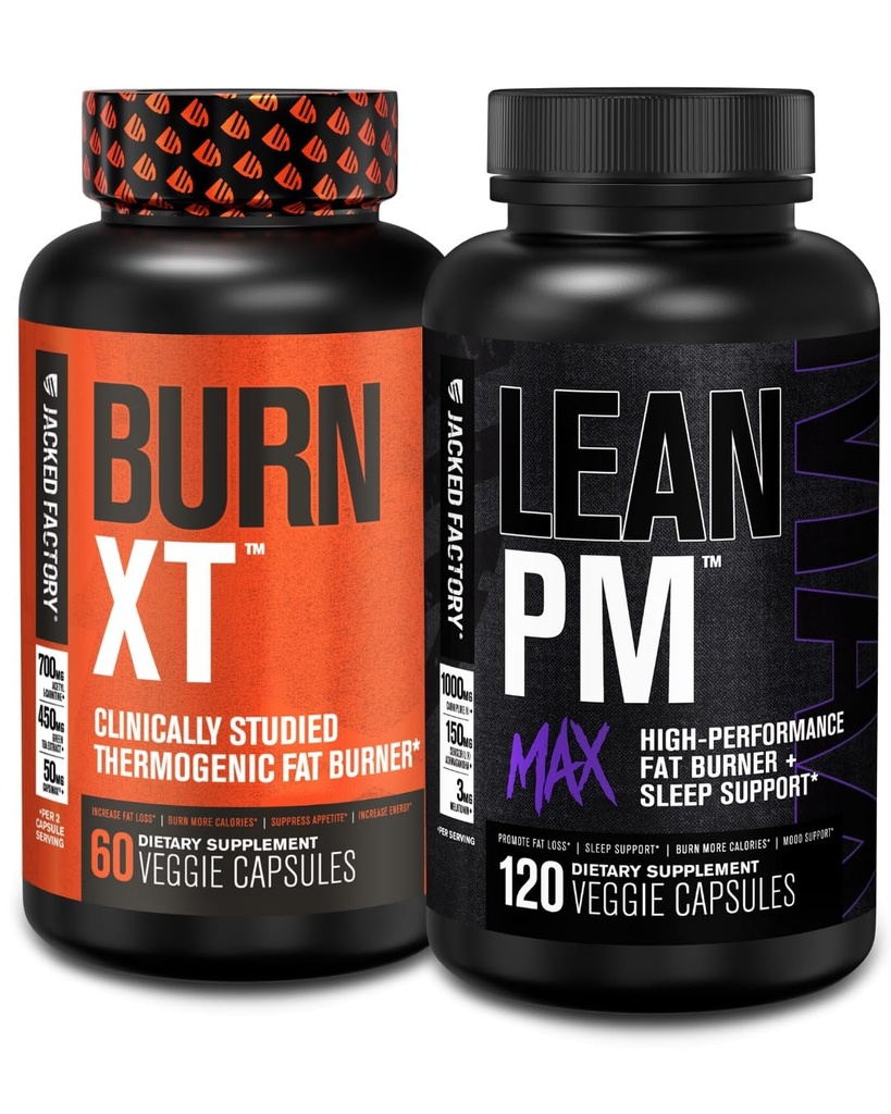 Jacked Factory Burn-XT临床研究热力减重(60 Capsules) - Lean PM MAX睡眠援助(120 Capsules),用于Appetite 抑制(180 Capsules)