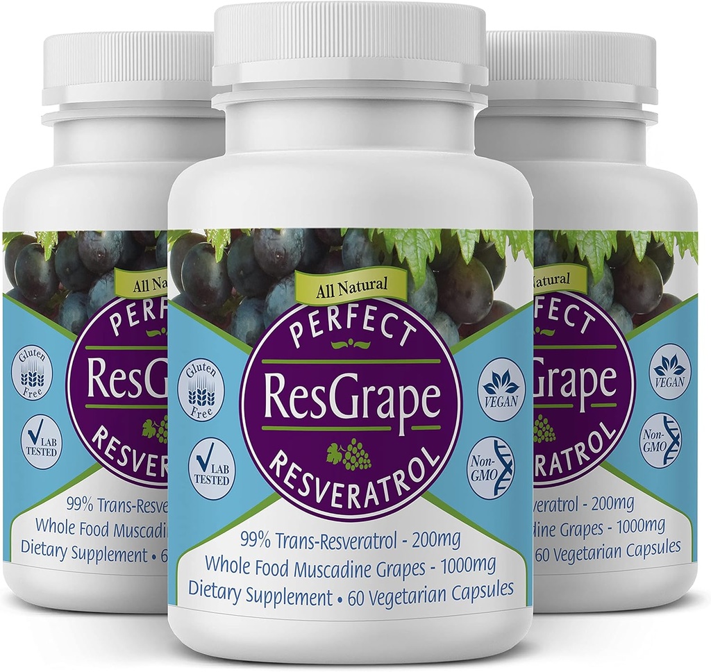 完美补品 – 完美补药 Resveratrol – 60 Capsules – Trans-Resveratrol & Organic Muscadine Grapes - 3 pack