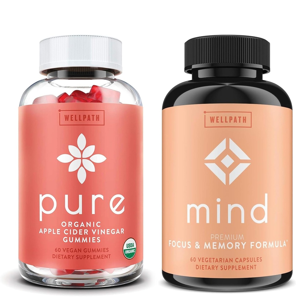 WellPath Pure Apple 苹果苹果醋 配有母亲Gummys & Mind Brain 配有狮子的 Mane - 支持焦点和记忆,每架60Ct