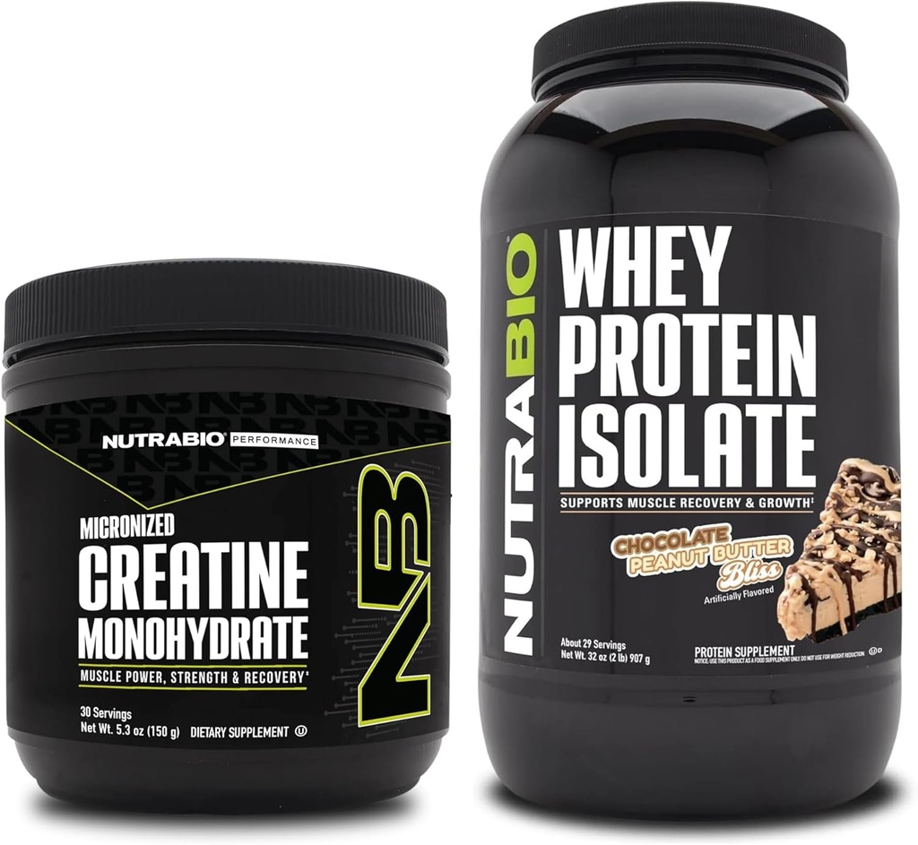单水合核酸(NutraBio Creatine Monohydrate),无味,150g和Whey蛋白溶液,巧克力花生酱,补充包-肌肉能源,精液肌肉生长,恢复和强力