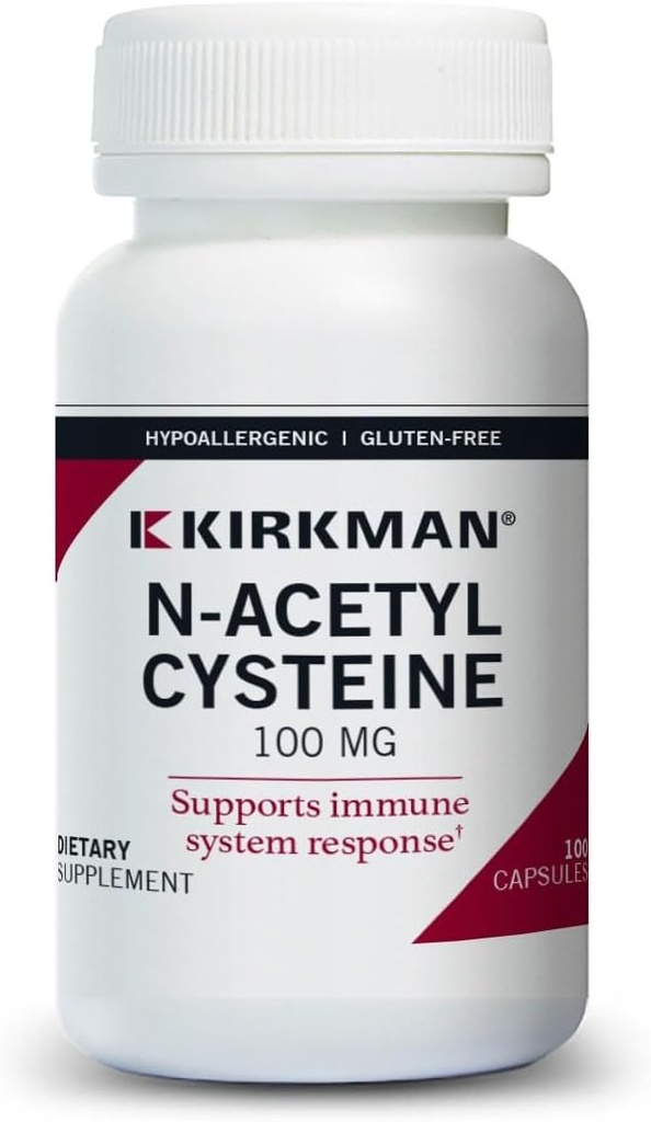 Kirkman N-Acetyl Cysteine 100 mg - 假过敏反应 → NAC → 100 Vegetarian Capsules → Gluten and Casein Free → 抗氧化剂 → 支持免疫系统反应.
