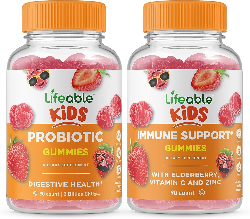 活生生的2亿CFU儿童 + 免疫支持儿童,Gummys Bundle - 大品尝,维生素补充,Gluten Free, GMO Free, Chewwable Gummy