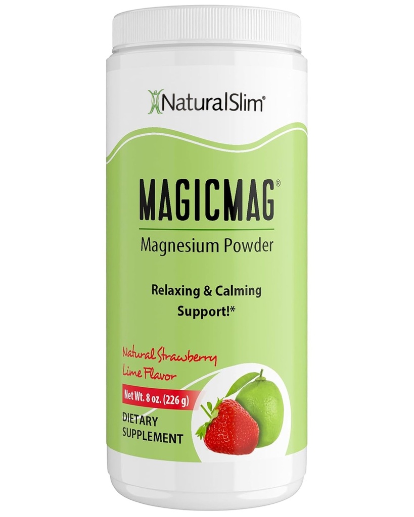 NaturalSlim Magicmag Pure Magnesium Citrate Powder – 压力、便秘、肌肉、心脏健康和睡眠支持 – 天然草莓和莱姆火焰镁补充 – 8oz Drinking Mix(索洛)