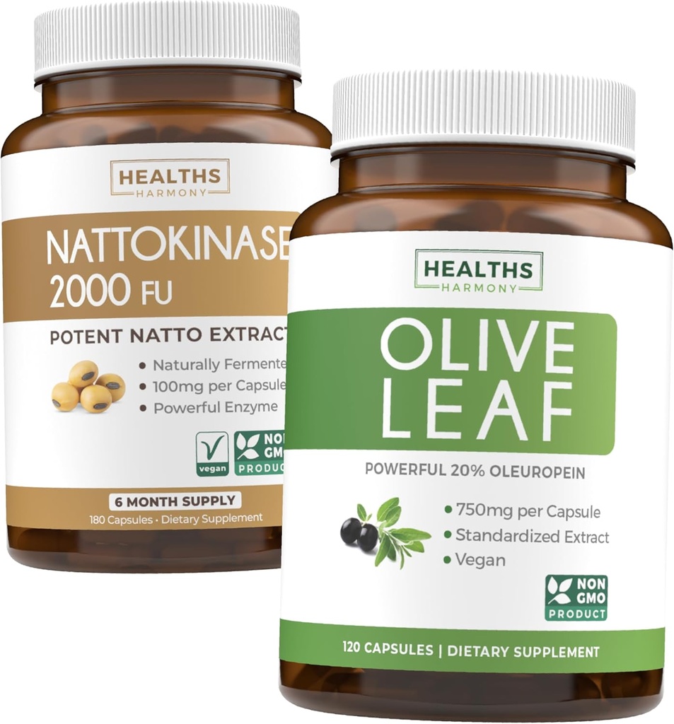 Nattokinase & 橄榄叶( 6- Month Supplement) 流量与健康混合剂 - Nattokinase 2000 FU 强力天然发酵大豆( 6- Month Supplement) & 橄榄叶提取超强剂 20% Oleuropein