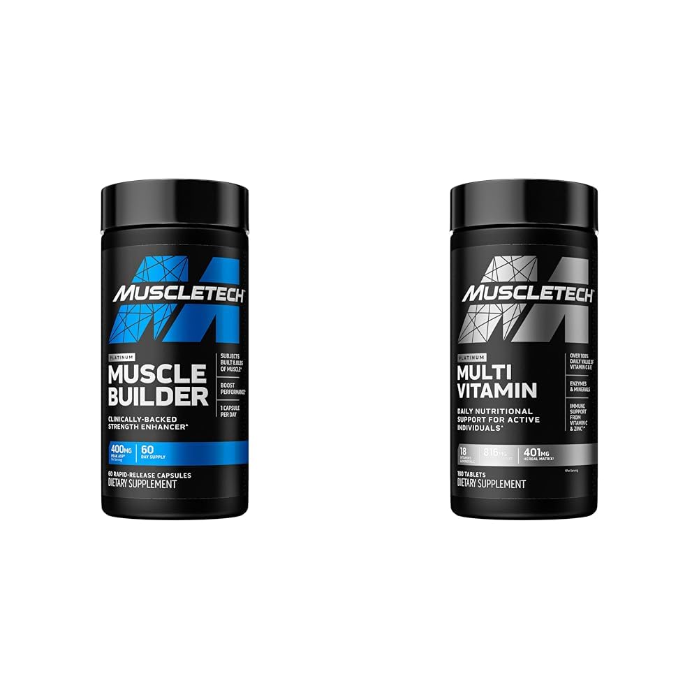 MuscleTech Muscle Building & Multivitamin Supplement Bundle - Nitric Oxide Boster and Muscle Gainer 配有400mg Peak ATP,60 Pills & Platinum 多维塔明,180 cm