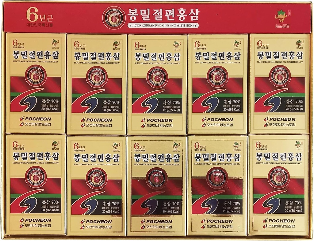 Pocheon 200g(10ea X 20g) 6年将韩国Panax红金生根与蜂蜜,萨波宁,天然免疫支持切片