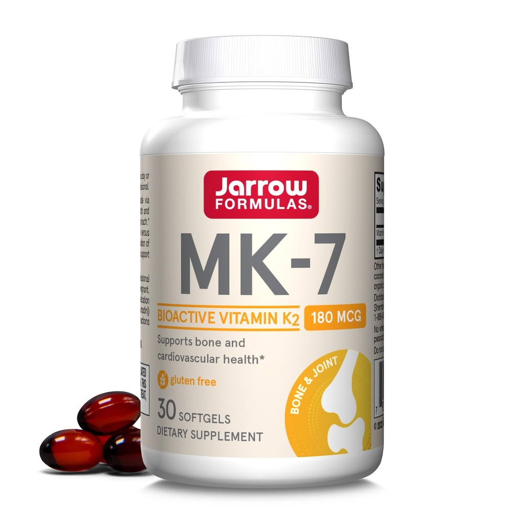 Jarrow公式 MK-7 180 mcg - 30 Softgel - 用于构建强骨的高级维生素K产品 - 支持心脏和心血管健康 - 30 services