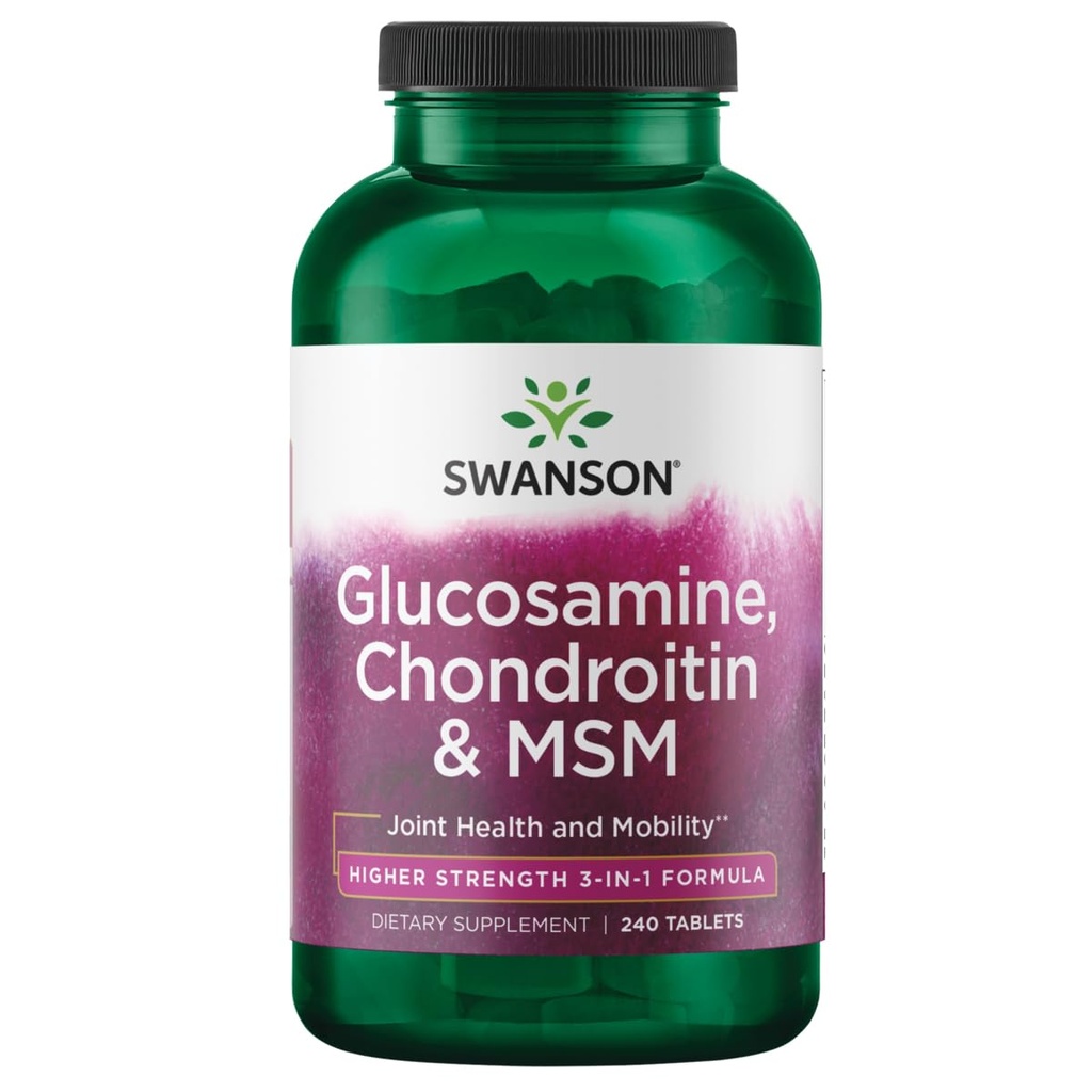 Swanson Glucosamine Chondroitin MSM(甲基磺酰甲烷) 3-in-1 公式 联合机动性 舒适性 连通性 组织 健康支持 补充 240 块