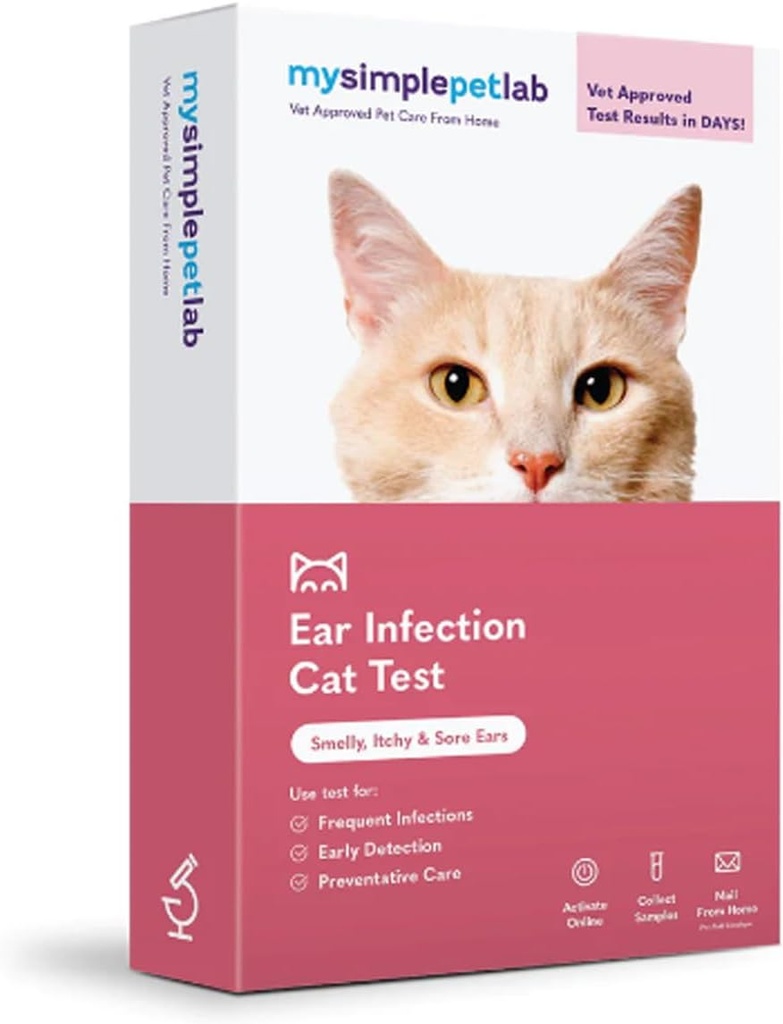 MySimplePetLab 猫耳感染测试包, 兽类批准, 检测 Yeast & Bacteria, 邮件内 Kit, 快速结果, 方便家用用于嗅觉, 痒耳, 支持猫耳健康