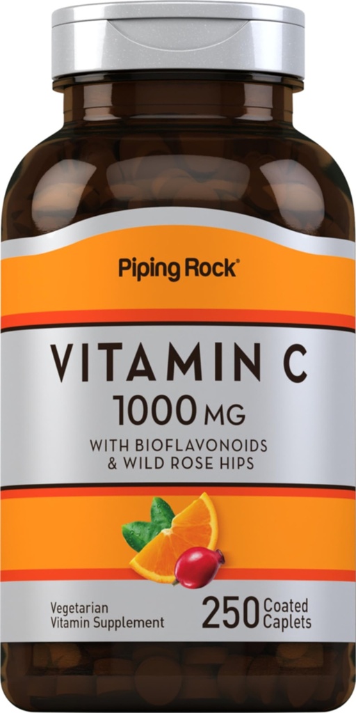 配有 Bioflavonoids & Rose HIPS 的 Piping Rock Vitamin C 1000mg → 250 caplets → 配有 Bioflavonoids & Rose HIPS → Vegetarian, Non-GMO, Gluten Free Supplement