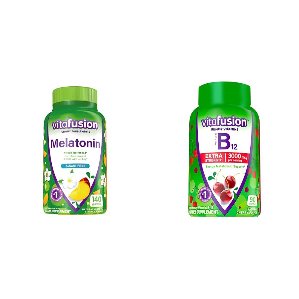 维生素Melatonin 140 和维生素B12 Gummy Vitamins, 90 樱桃火焰 能源代谢和神经系统支持