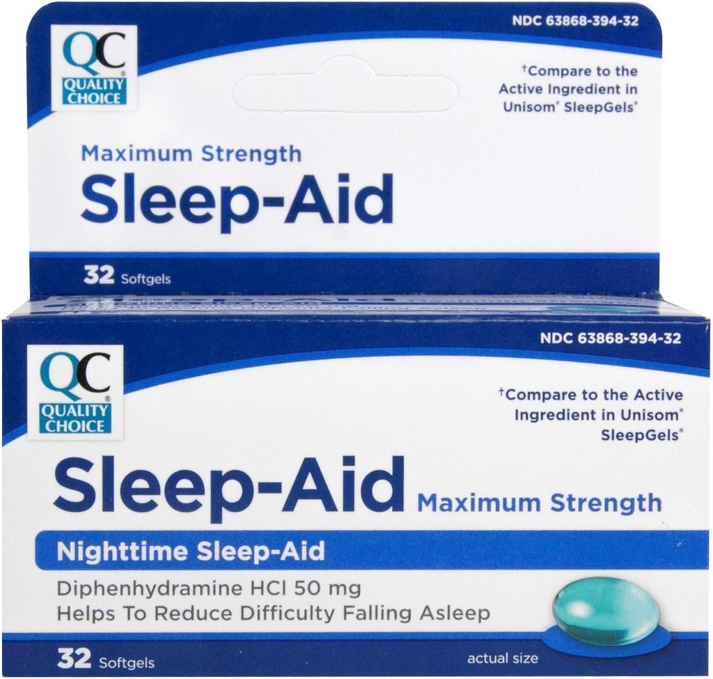 质量选择 Max 强睡眠援助 夜间睡眠援助 双酚胺 HCI 50 mg, 偶发失眠非哈比物形成, 容易吞软胶, 32 瓶子
