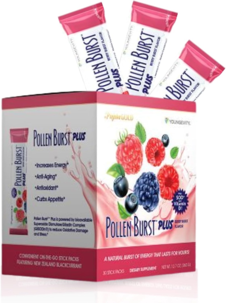 青年Projoba Pollen Burst Plus Berry – 天然能源饮用花粉、维生素和抗氧化剂 – 支持可持续能源和整体福祉 – 30包