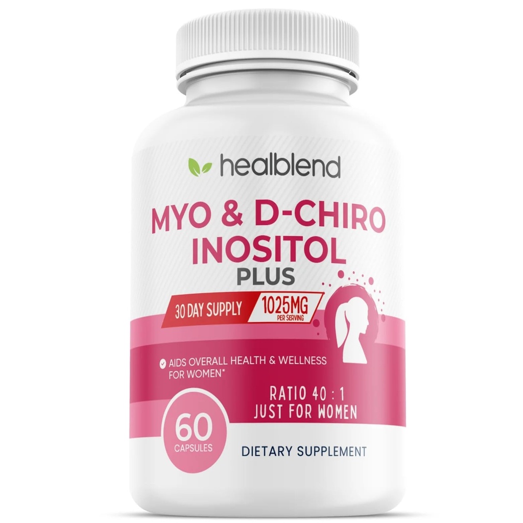 Myo & D-Chiro Inositol Plus 补充剂 Blend、激素平衡、健康排卵和对妇女、生育率和妊娠健康的全面健康支助,60卡普勒