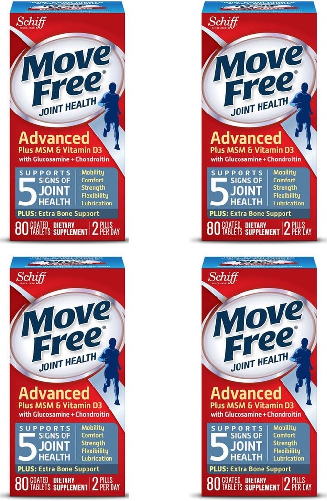 移动 Free Advanced Plus MSM 和维生素D3,80片药片 - 与Glucosamine和Chondroitin的联合健康补充剂(包4)