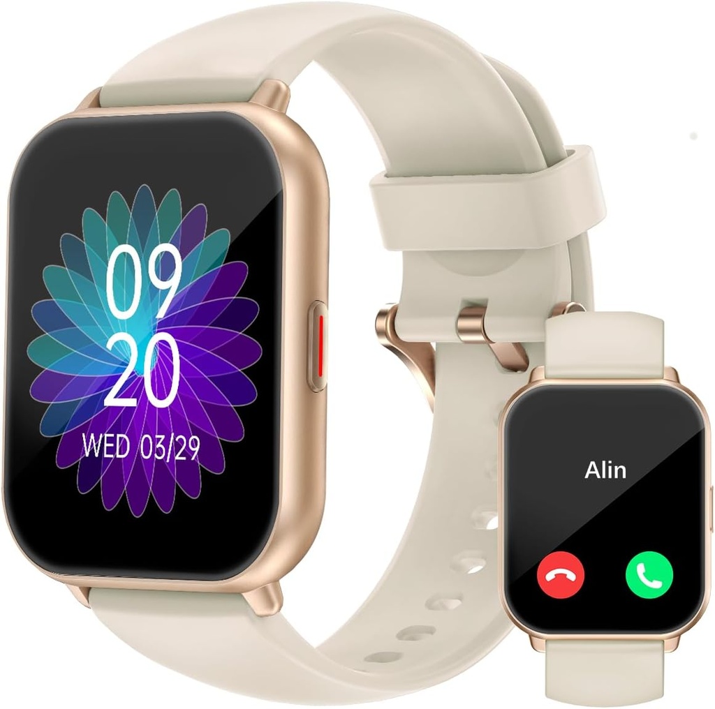 RUIMEN 女子男子智能观察(Answer/Make Calls,包含2个乐队),1.8"iOS/Android Phone的智能观察,健身追踪器心率/睡眠监视器 数字观察防水牛奶 白色