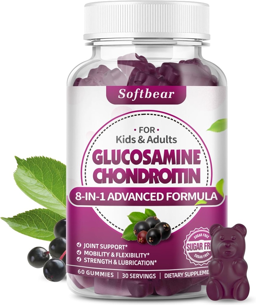 软熊Glucosamine Chondroitin Gummys,无糖Glucosamine Chondroitin MSM 配有 " 绿莓图尔克 " 联合健康与抗氧化剂、 " 绿莓粉碎60个计数 "