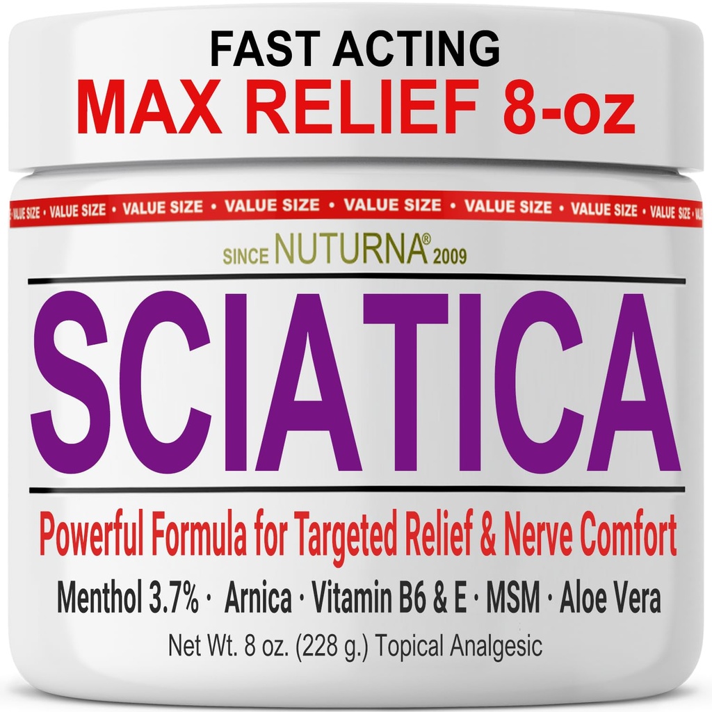 Sciatica Nerve Cream - 脚,手,脚,脚,脚趾,背- 自然超强 Arnica,MSM, Menthol, Soothing Cream, 大8 Oz