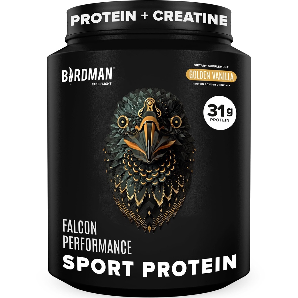 BIRDMAN 猎鹰性能 Vegan 蛋白粉,31g 蛋白质,5g Creatine,5g BCAA, Probiotics, 电解质, 前置工作, 低卡布, 无糖和乳制品, 植物基香草蛋白 19 服务