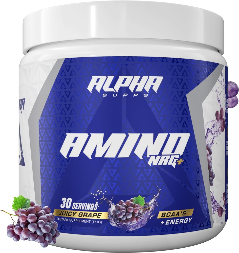 Alpha Supps 氨基NRG+ BCAA 氨基能源回收粉 - 与电解液的水化混合剂 - 男女最佳性能支持的重点混合剂(30名服务员,汁葡萄)