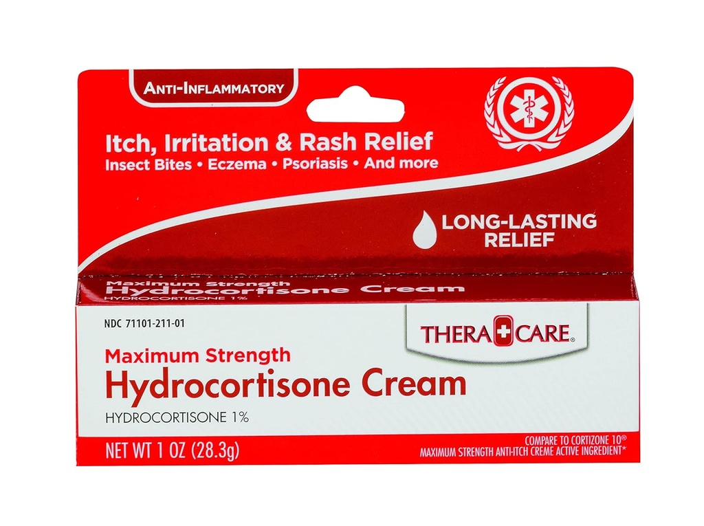 Thera Care Hydrocortisone Cream 最大力量 OTC 刺激和拉什救济 1 oz