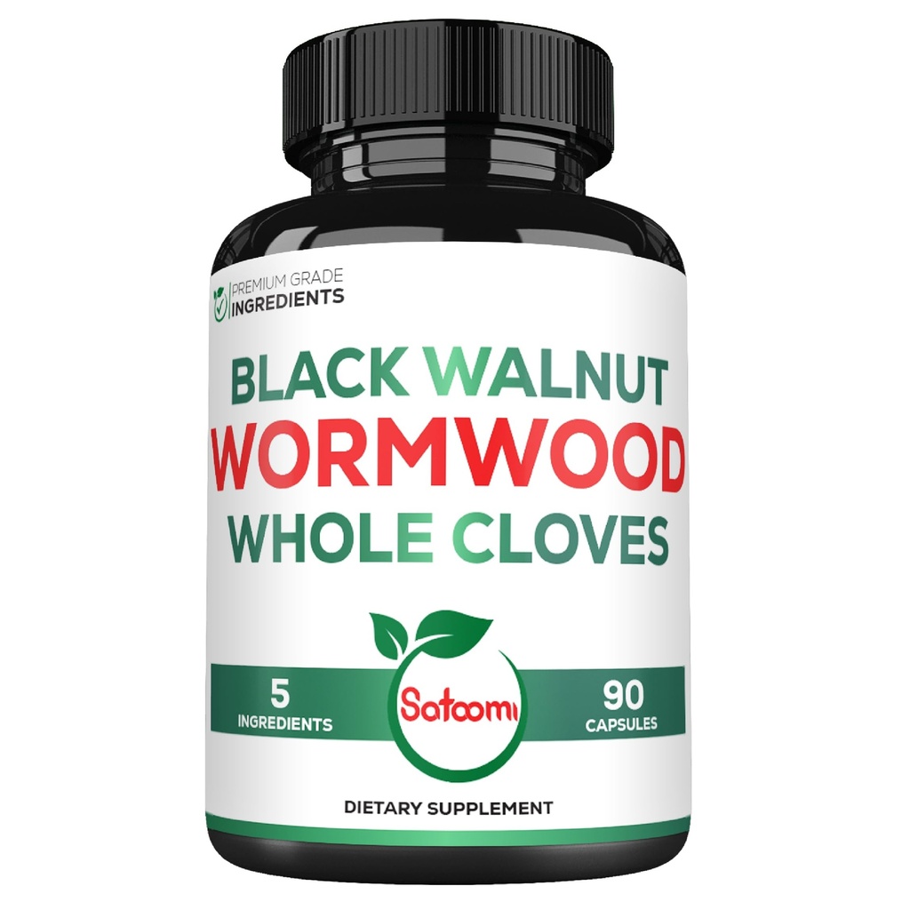Satoomi 5 in 1 Wormwood Capsules Supplement - 带有黑胡桃克洛夫斯图尔默里和柏伯林HCl - 90 Capsules - Immune System & Digestion 健康