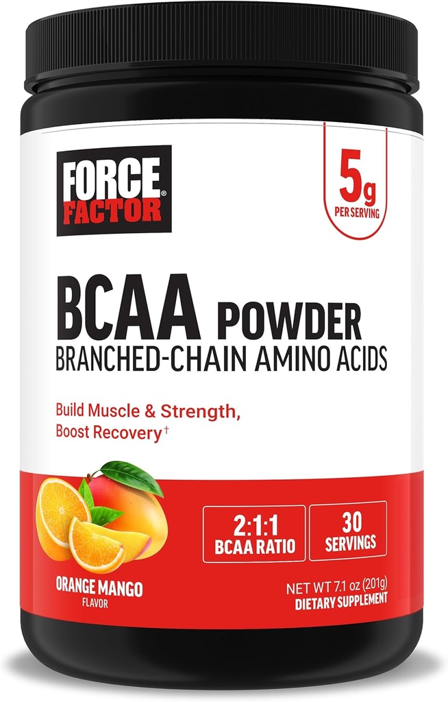 强因子 BCAA 氨基酸 补充2:1:1, 美味和刷新 BCAA 粉末支持肌肉恢复和性能, 无人工颜色或火焰, 橙芒果, 30种服务