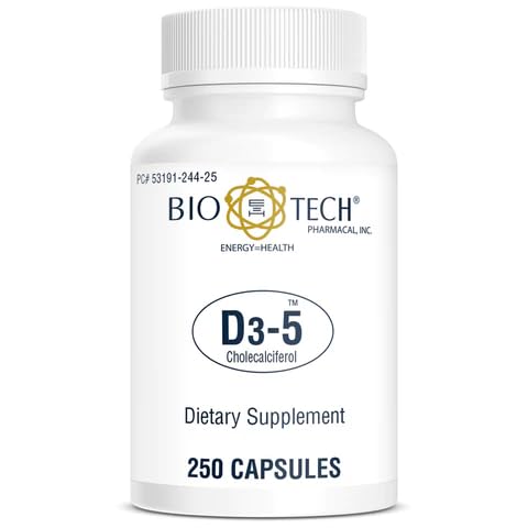 生物-技术药典D3-5(5000 IU),250 Capsules – 全自然补充 – 支持骨和免疫健康 – 无乳制品,鱼,格鲁滕,花生,壳鱼,大豆 – 无人工颜色