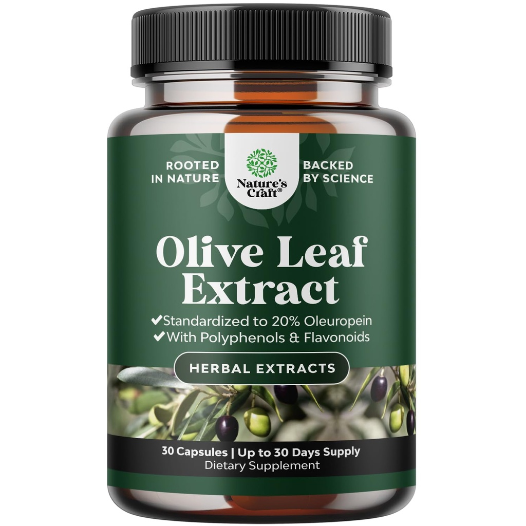 强力抗氧化剂补充剂,纯橄榄叶,20% Oleuropein - 草药心脏健康补充剂 - Vegan Non-GMO & Gluten Free(1个月供应)