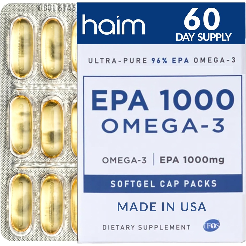 HAIM EPA1000 – 高概率EPA鱼油增购1,100mg Omega-3 心脏,大脑和联合健康 – 医药-格拉德软胶 – 纯,Burpless Capsules – 60 Softgel – 在美国制造