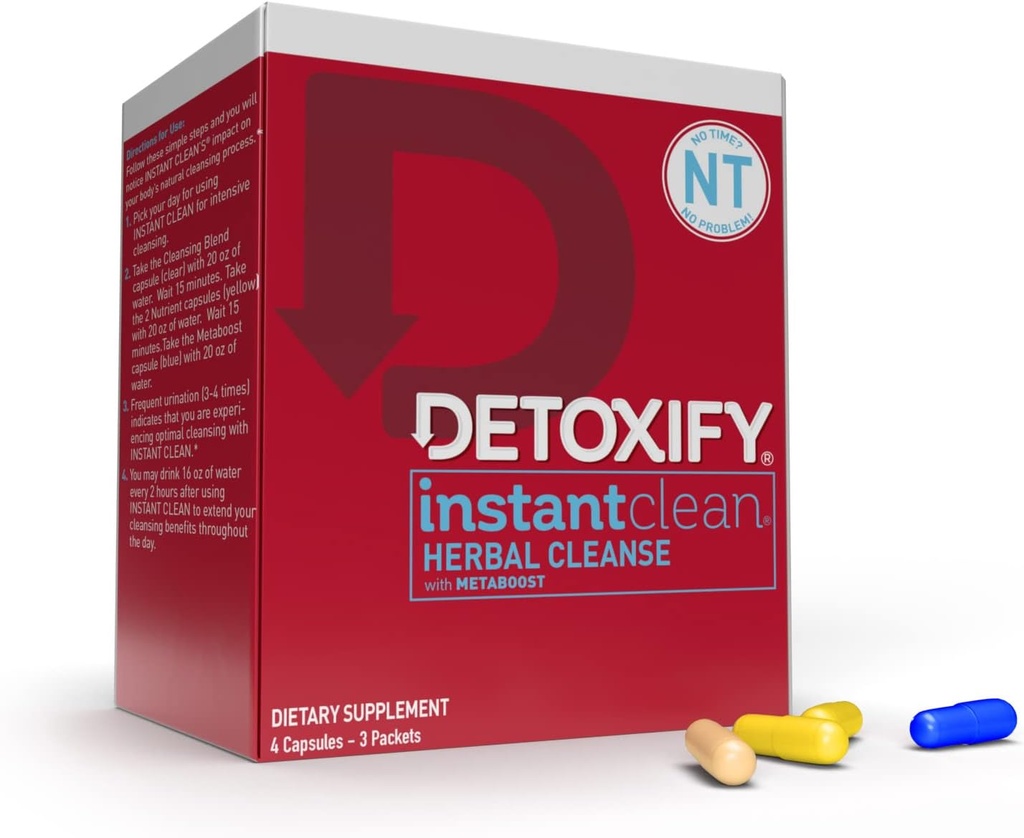解毒 – 即时清洁 – 4 Capsules – 专业配制的草药解毒 – 用Metaboost, Milk Thistle 提取器, Uva Ursi & Ginseng 提取器 - 附加粘贴器增强