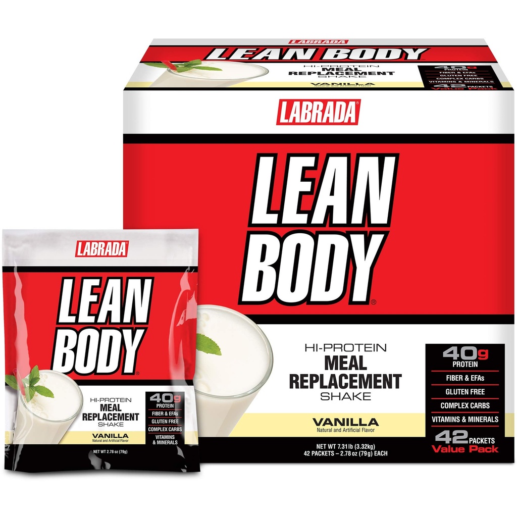 Labrada Lean Body MRP 全方位香草 Meal Explain Shake, 40g 蛋白质, Whey Blend, 8g 健康胖子 Empeal's & Fiber, 22 维生素和矿物,无人工配色, Gluten Free, (42包)