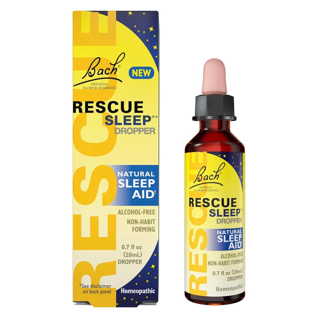 Bach RESCUE SLEEP DLPER 20mL,天然睡眠援助,Homopathic Flower Essence, Free of Melatonin, Sugar, & Gluten, 家庭友好,非酒精公式