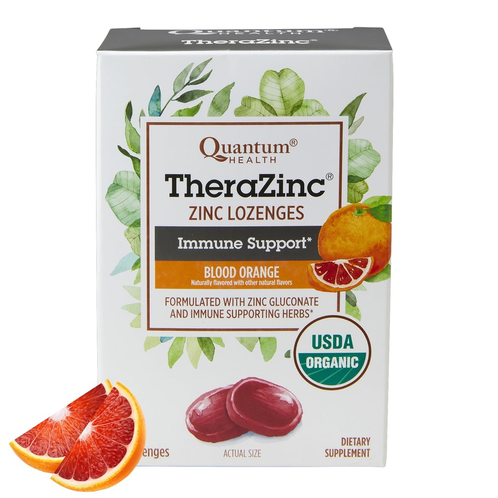 量子健康 TheraZinc 有机锌 Lozenges Echinacea和蜂蜜免疫支持 成人和孩子 12+ 自然燃烧的血橙快解药 无余味 - 25个数