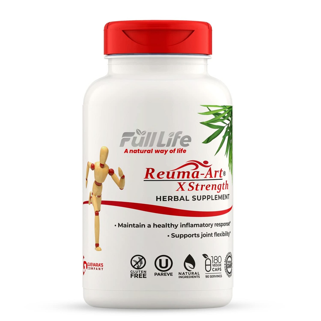 Full Life Reuma-Art X 力量 - 400 mg 草药补充 - 支持联合灵活性 - 180 Veggie Capsules