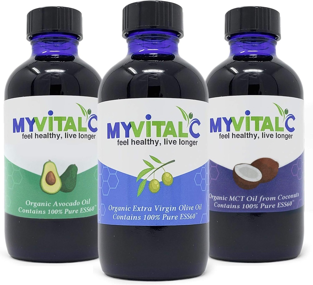 MyVitalC Combo of Organization Extra Virgin Olive Oil,MCT & Avocado Oil - SES60 抗氧化剂补充剂 - 抗衰老,长寿,睡眠,能源 - 包3