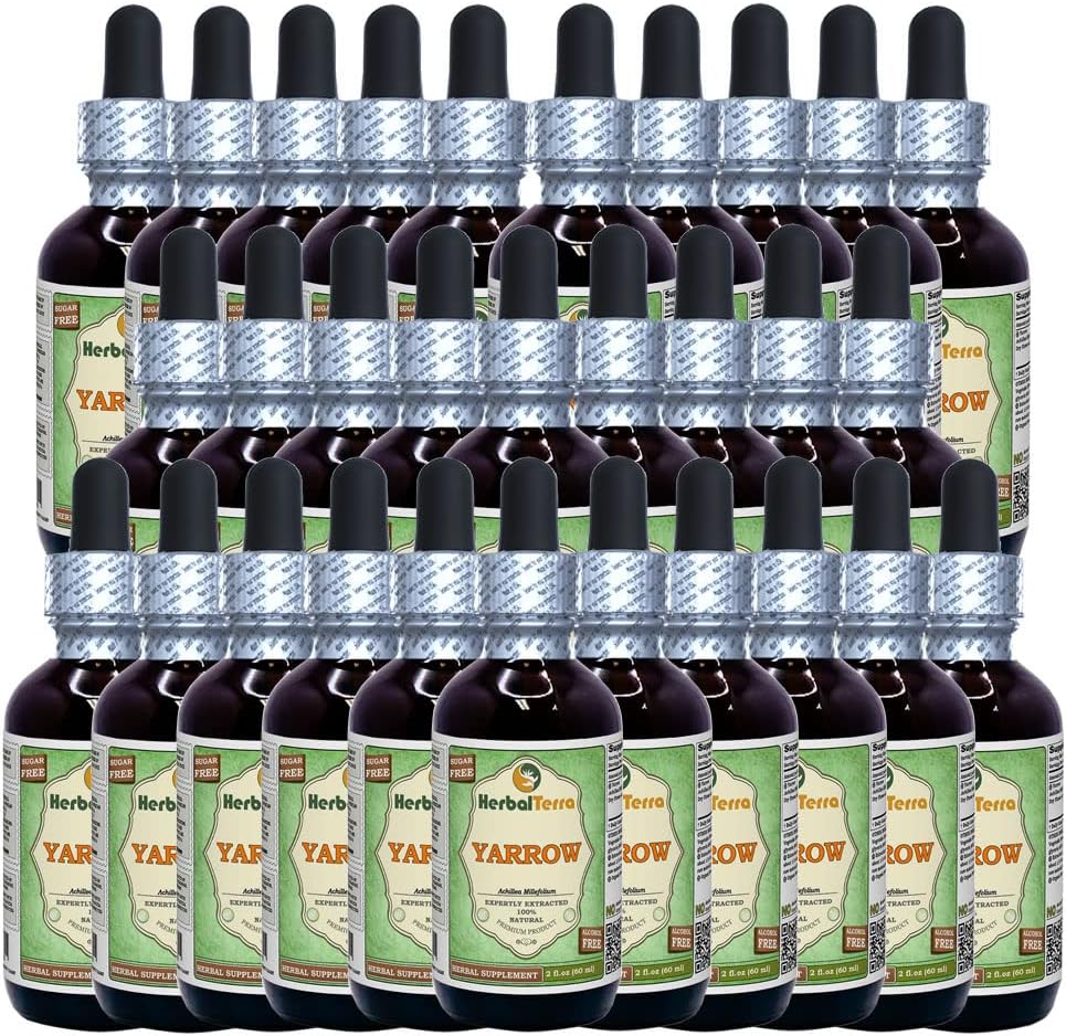 Yarrow (Achillea Millefolium) Glycerite,有机干花酒无酒精液体提取物(Brand name:Herbalterra, Proudly Made in USA) 30x2 f.oz (30x60 ml)  Organic(英语: