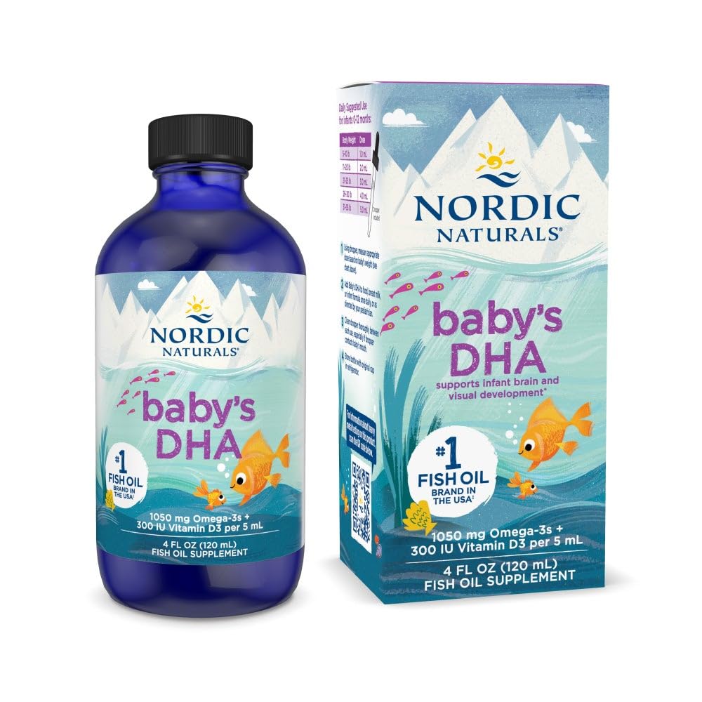 北欧自然婴儿的DHA, 不受欢迎 - 4 oz - 1050 mg Omega-3 + 300 IU 维生素 D3 - 支持婴儿的大脑,视觉和神经系统发育 - 非GMO - 服务于May Vary